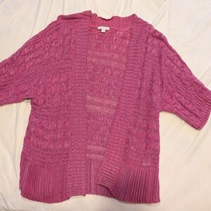 NY&Co Open Front Short Sleeve Chunky Cable Knit 100% Cotton Cardigan Sweater XL